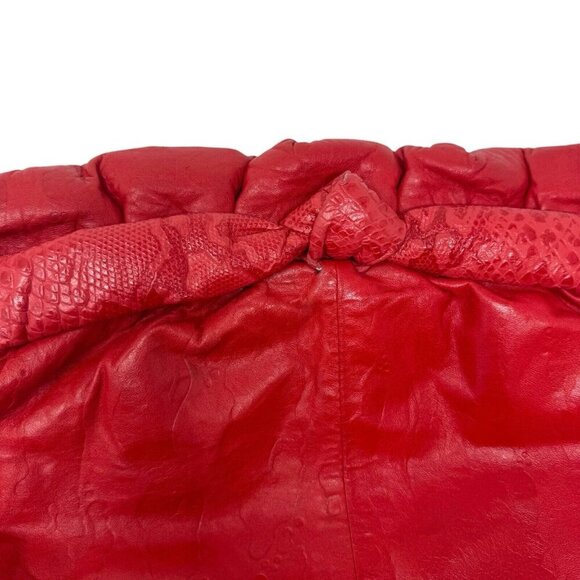 VIVA of California Cherry Red leather clutch shoulder bag Oversized Vintage 80's - Picture 7 of 12
